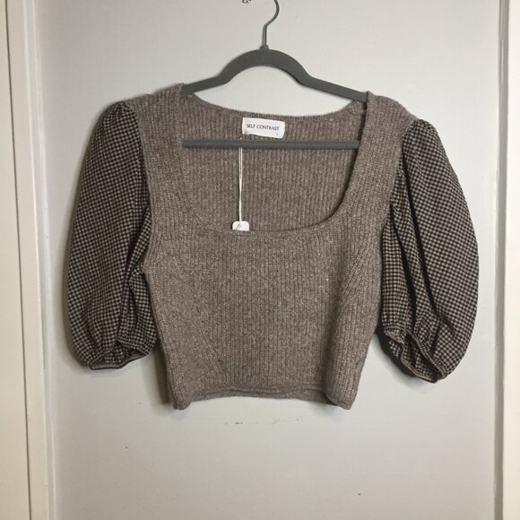 NWT! Self Contrast Sweater with Puff Sleeves | Brown | Large - Picture 9 of 11